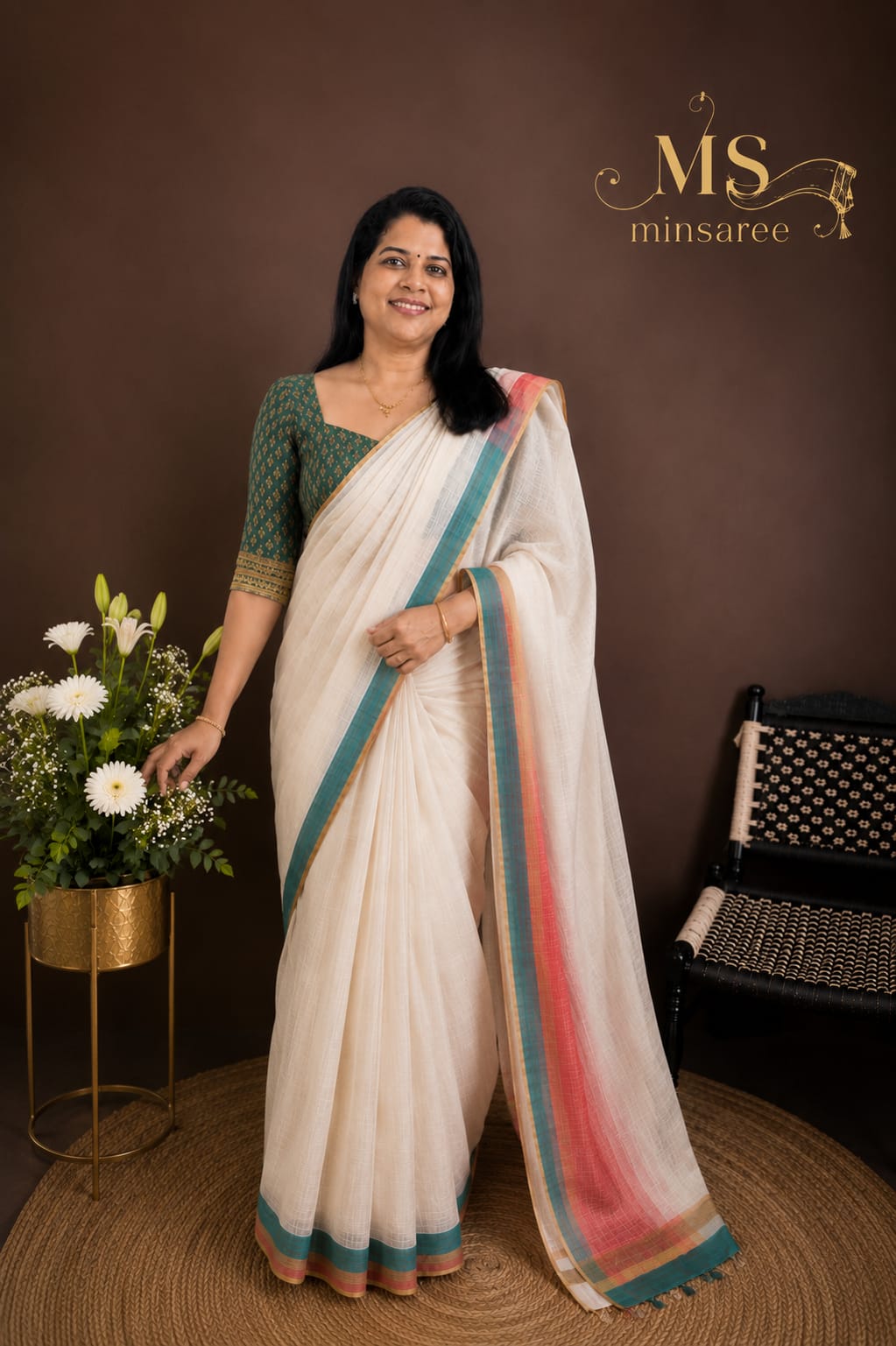 Aira Ivory Multishade Thari Cotton Saree