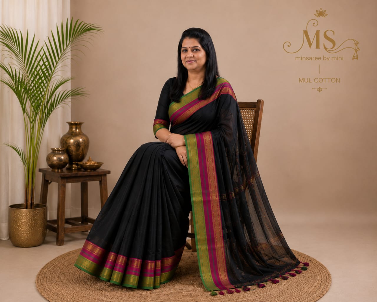 Maya Black Mul Cotton Saree