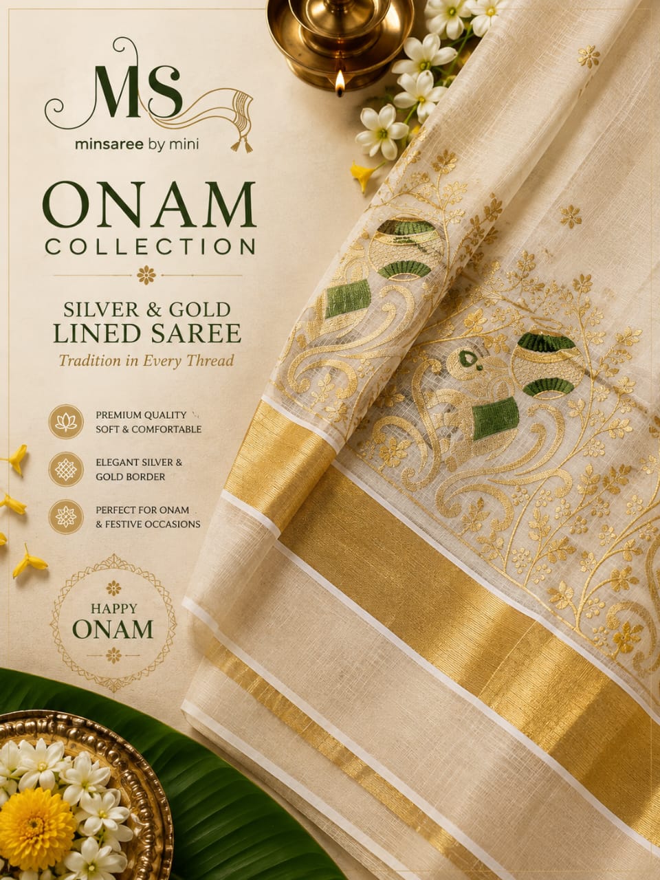 Silver & Gold Lined Saree