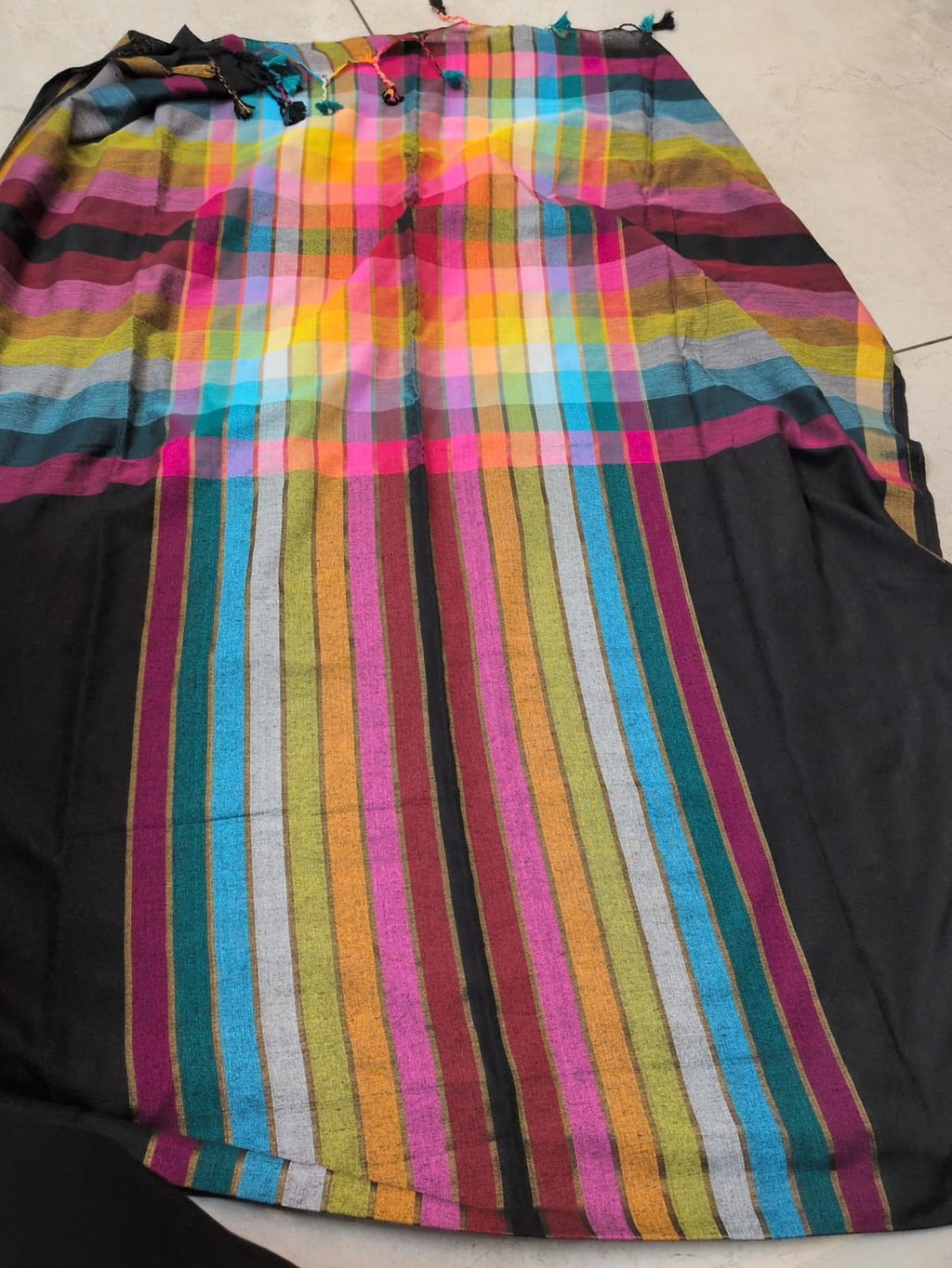 Rainbow Saree – Soft Cotton Mix 🌈🖤