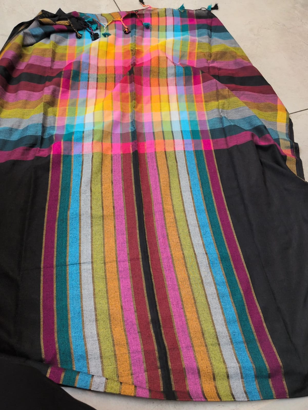 Rainbow Saree – Soft Cotton Mix 🌈🖤