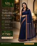 ✨ Trending Maheshwari Cotton Saree (Blue & Copper) ✨