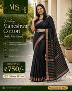 ✨ Trending Maheswari Cotton Saree (Black & Copper)✨