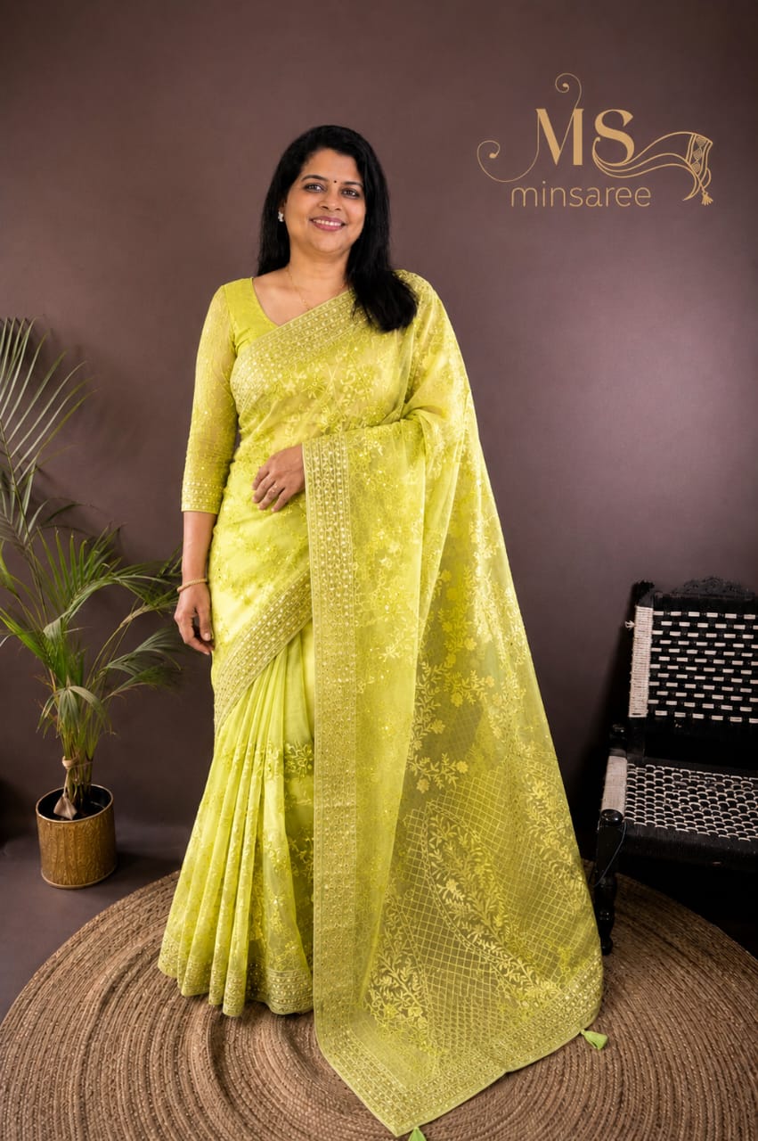 Tara Lime Embellished Saree