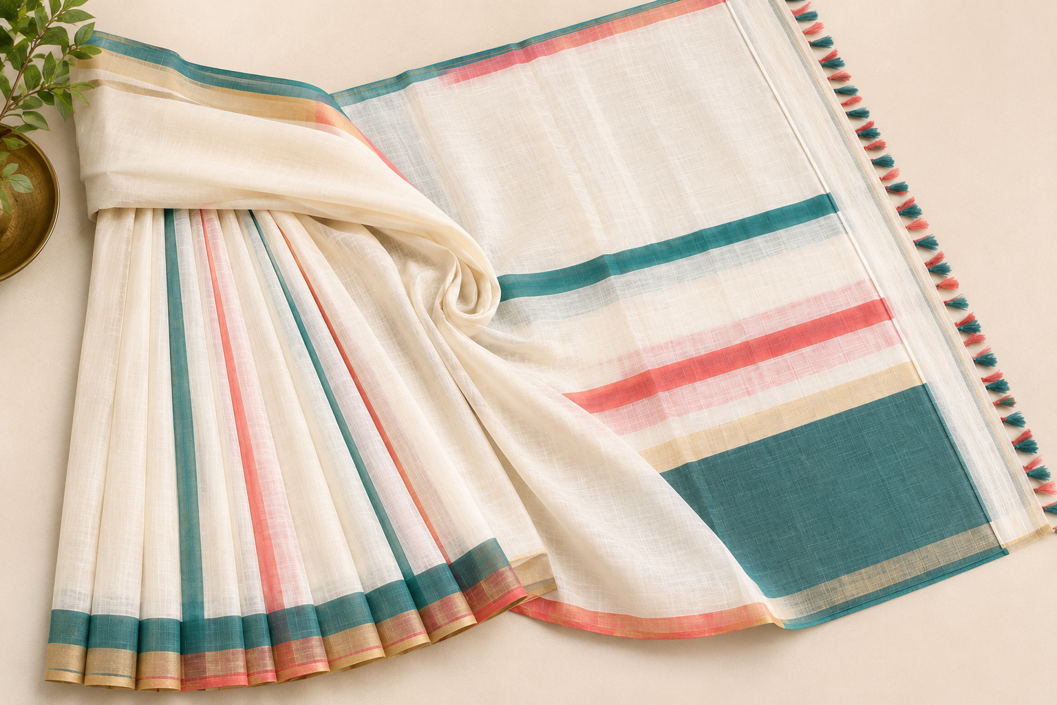 💖 Pure Thari Cotton Saree
🌈 Beautiful Multishade Designs
🎀 Elegant Tassel Detailing