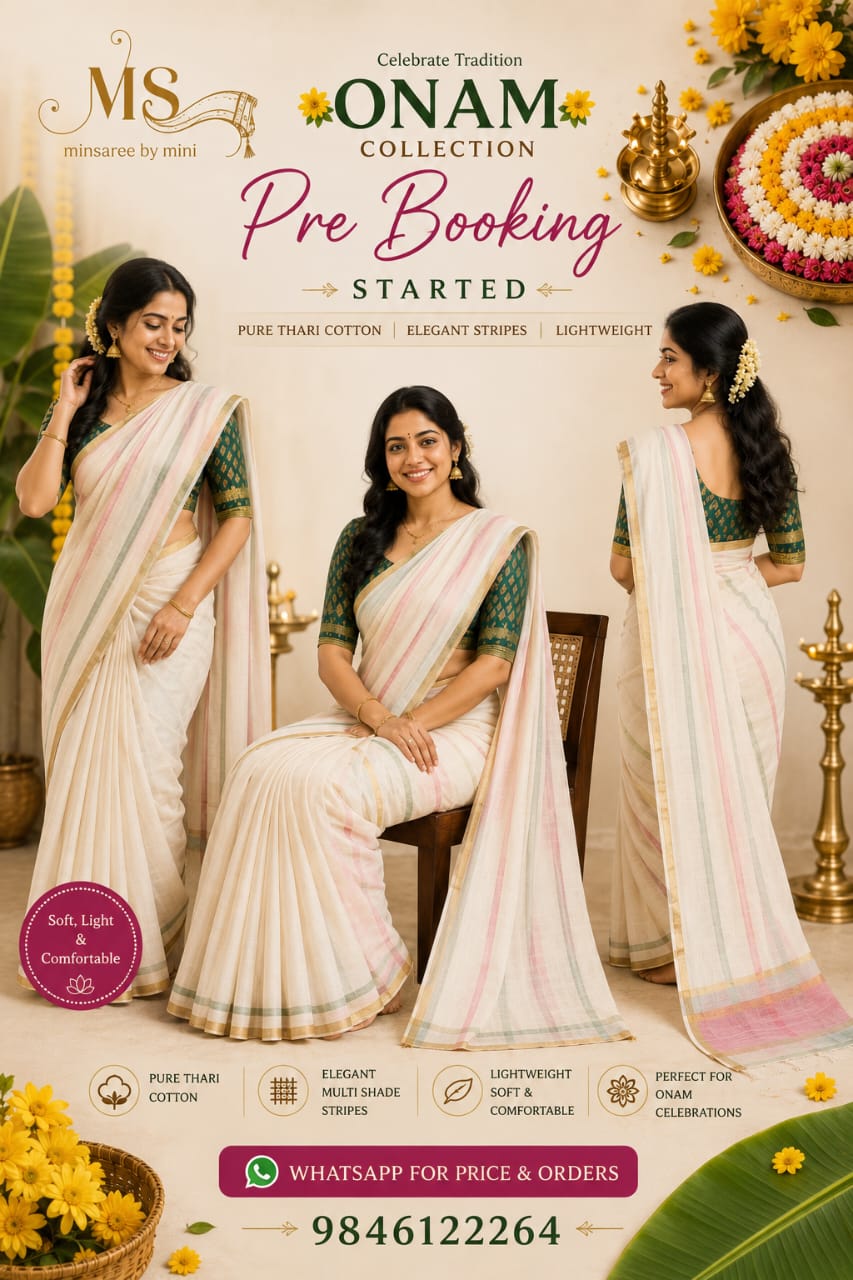 Aira Ivory Multishade Thari Cotton Saree